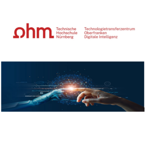 Coverbild zum Projekt "Technologietransferzentrum (TTZ) Oberfranken: Digitale Intelligenz" (Logo der Ohm und Nachstellung des Gemäldes "Die Erschaffung Adams" mit einem Roboter Arm)