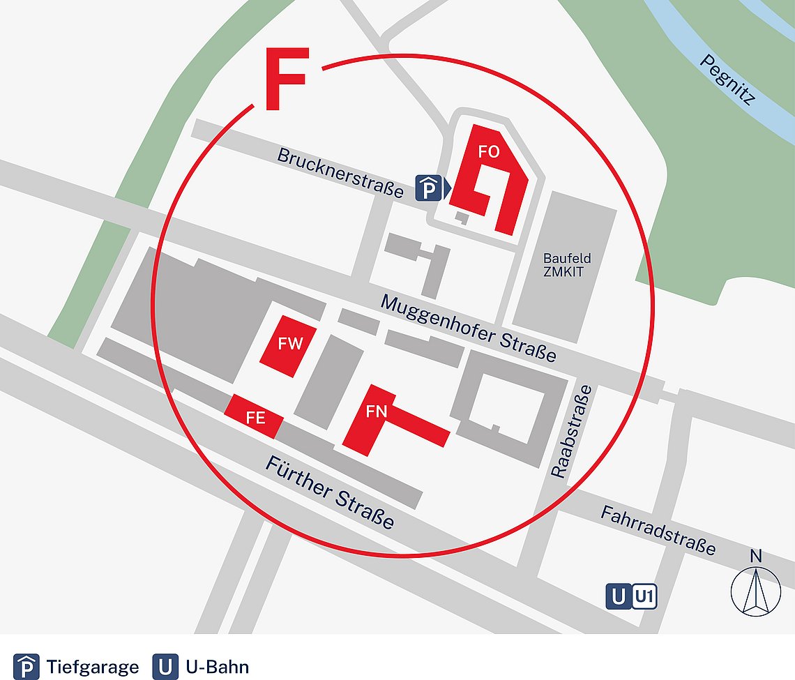 Lageplan zum Standort F in der Fürther Straße, Auf AEG (90429 Nürnberg)