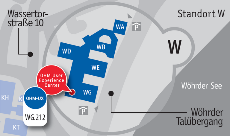 Location of the OHM User Experience Center. The OHM-UX is located at Wassertorstr. 10, Building WG, Room Number WG.212