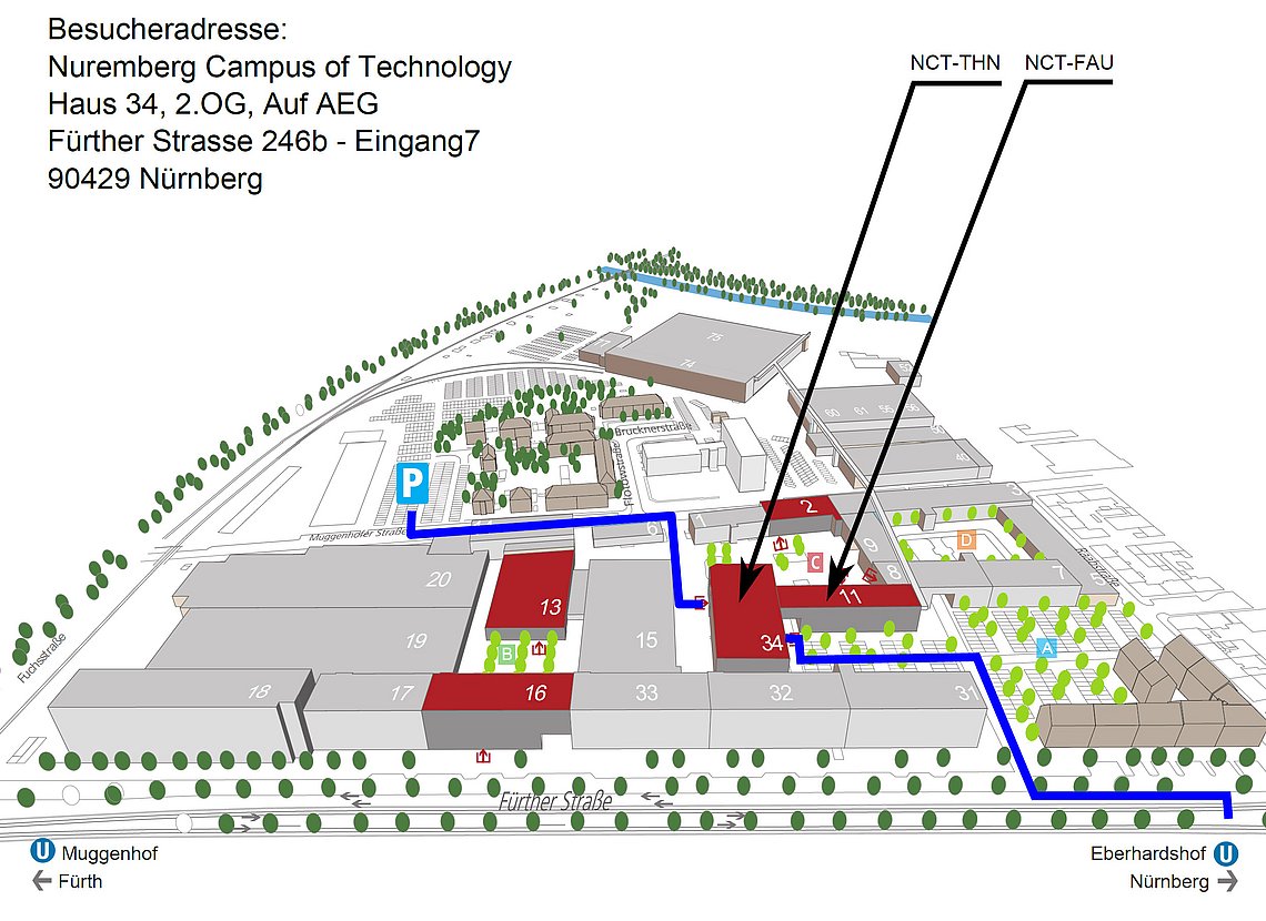 Image showing how to reach us by car or on foot from Eberhardshof underground station