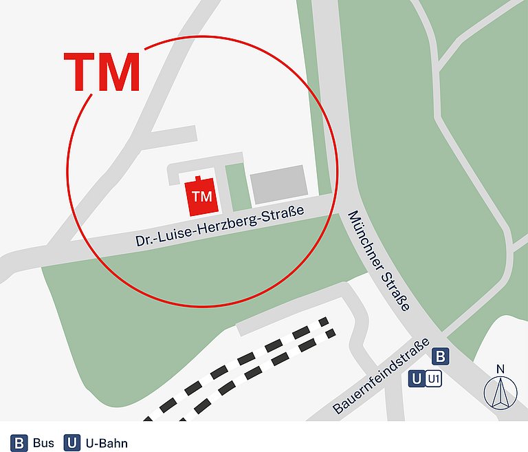 Lageplan zum Standort TM in der Dr.-Luise-Herzberg-Straße (90461 Nürnberg)