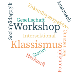 Coverbild zum Projekt "Klassismusforschung - Interdisziplinäre Ansätze und Zukunftsperspektiven" (Wortwolke mit den zwei Wörtern "Klasissmus" und "Workshop" im Mittelpunkt)