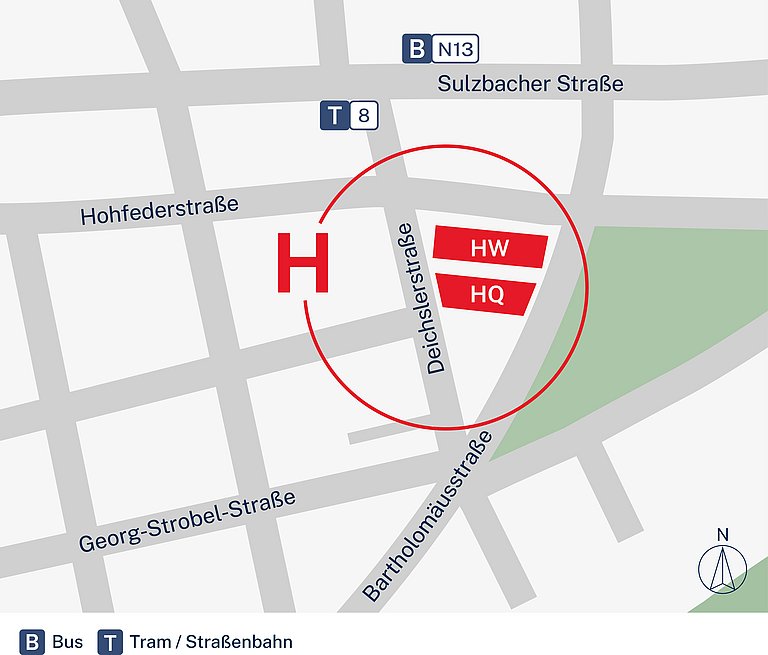 Lageplan zum Standort H in der Hohfederstraße (90489 Nürnberg)