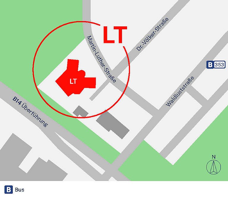 Lageplan zum Standort LT in der Martin-Luther-Straße (91207 Lauf)