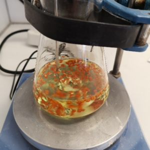 Coverbild zum Projekt "EEPP - Ersatz von Ewigkeitschemikalien in protonenleitenden Membranen für PEM-Brenstoffzellen" (Erlenmeyerkolben mit Chemikalien drin)