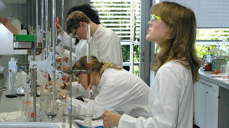 Analytische Chemie: Studierende bei der Titration